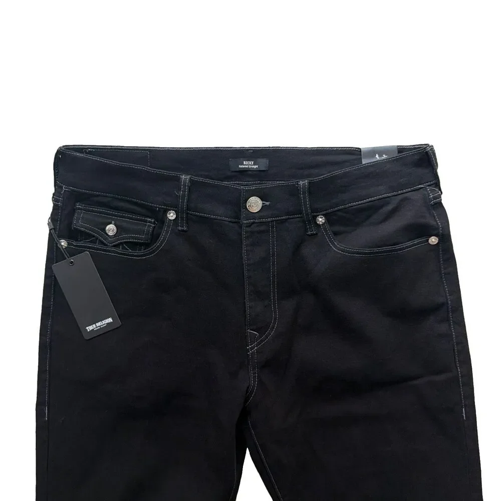 True Religion Ricky SN Flap Straight Jeans Men's Size 36x30 Body Rinse Black NWT